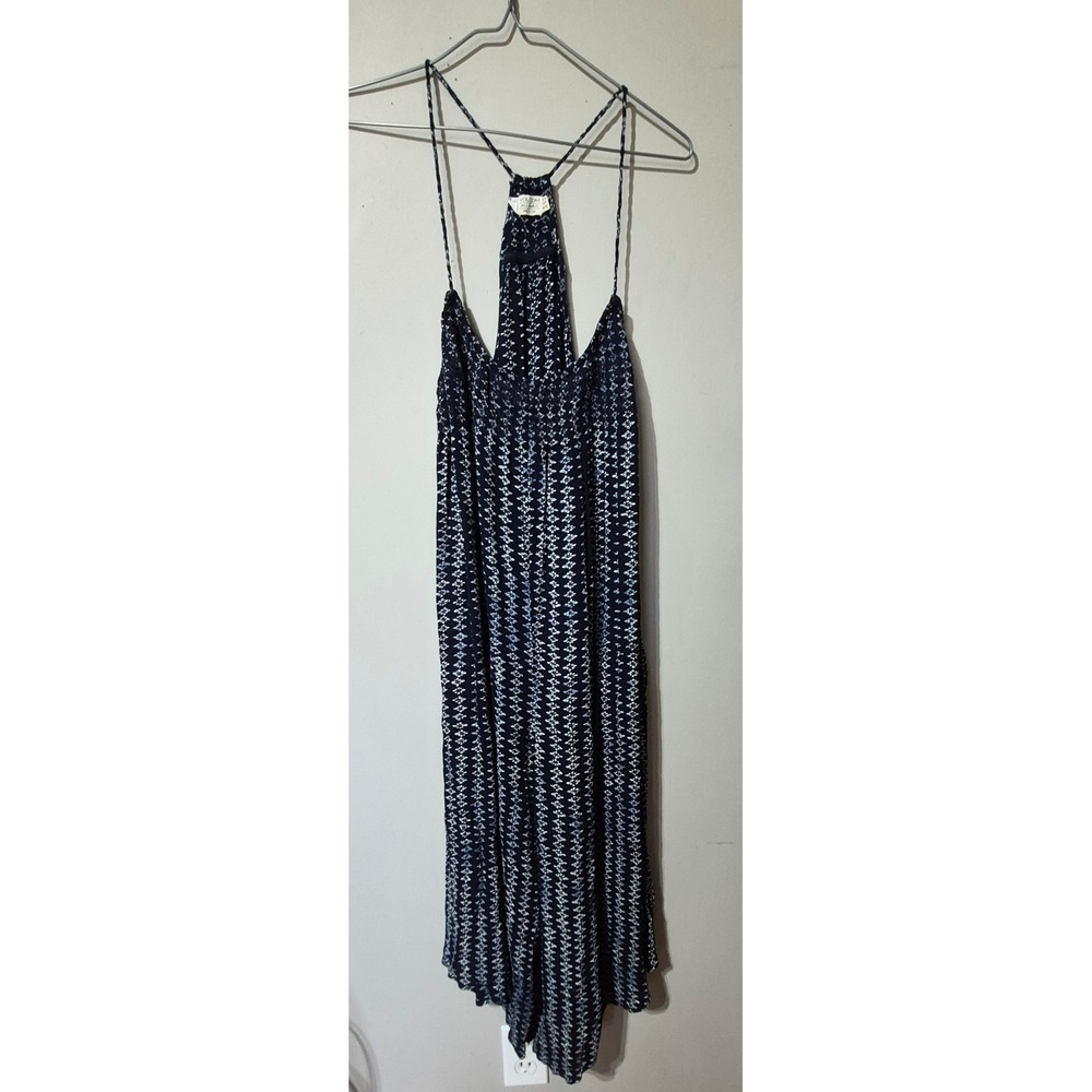 Volcom Navy Blue White Geometric Print Wide Leg Halter Romper Jumpsuit Small
